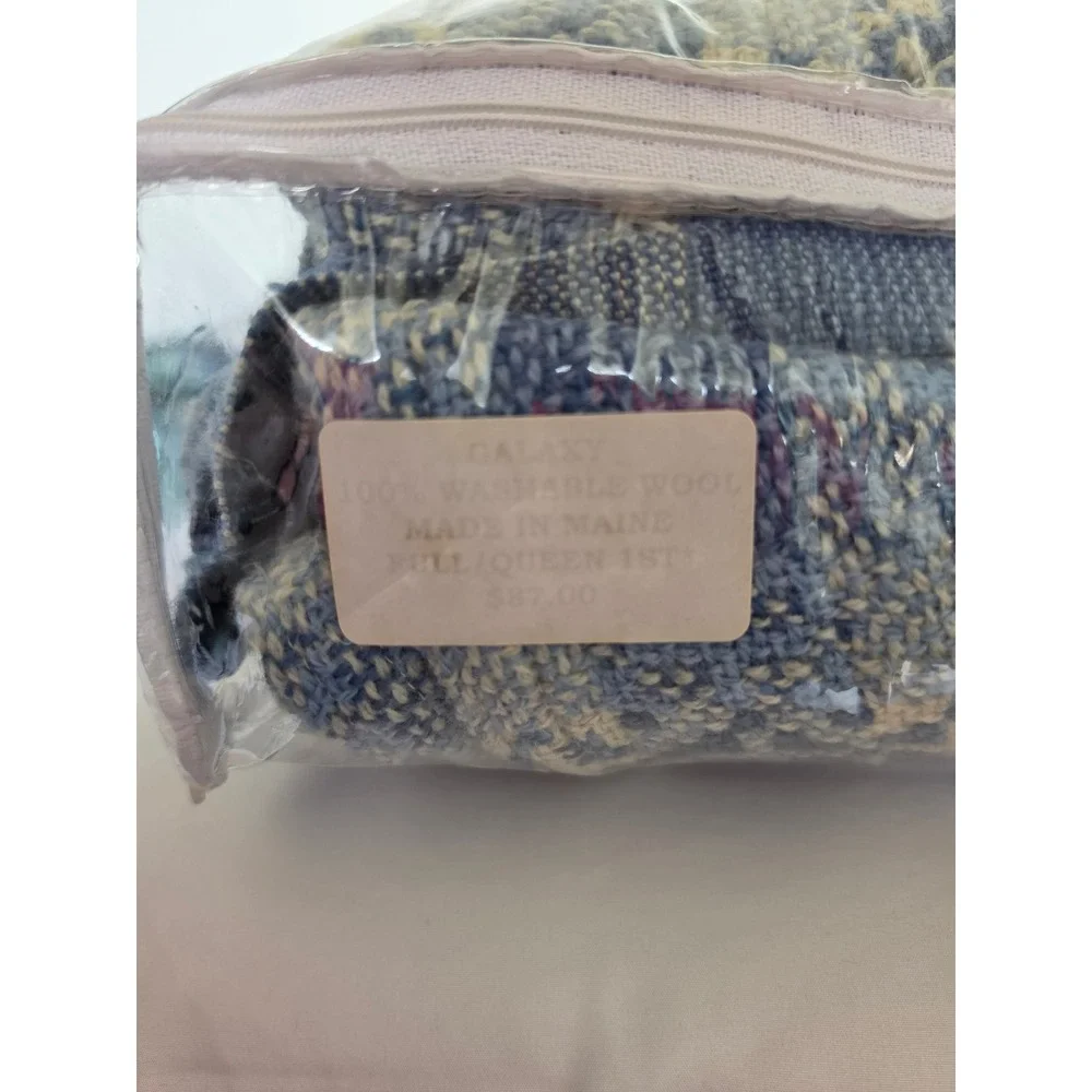 Vintage Brahms Mount Queen Blue Cream Wool Coverlet Made in Maine USA Galaxy - Picture 7 of 8